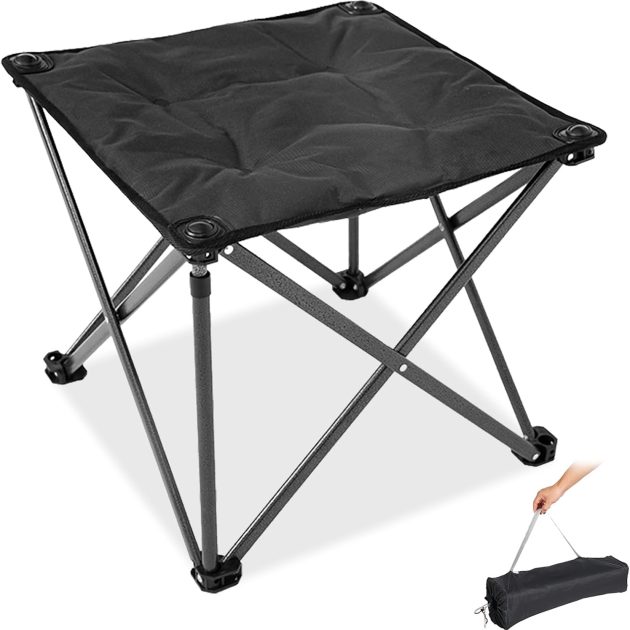 Black Oversized Padded Folding Camping Stool