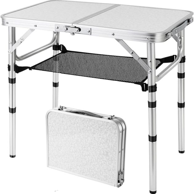 Portable Small Adjustable-Height Aluminum Folding Table