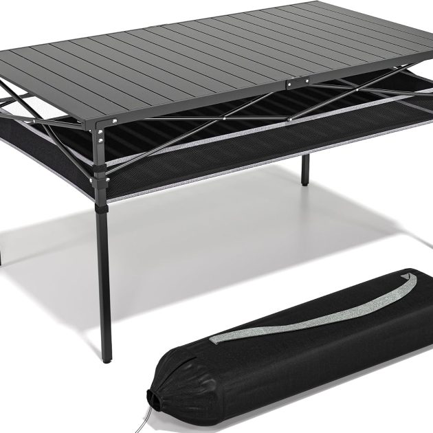 Aluminum Roll-Up Camping Table with Storage Net