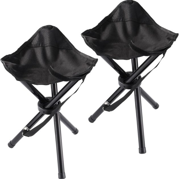 2-Piece Black Portable Tripod Stool Set