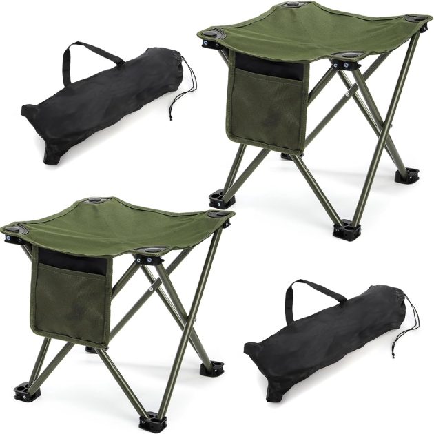 2-Pack Green Compact Folding Stool Set