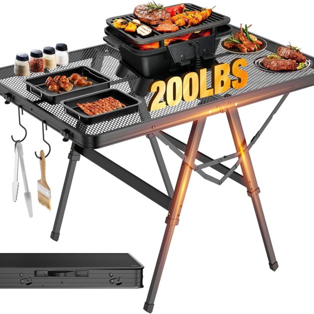 3ft Height-Adjustable Folding Grill Table with Mesh