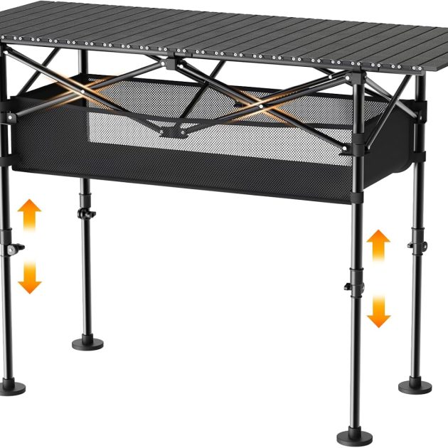 Height-Adjustable Aluminum Roll-Up Camping Table with Bag