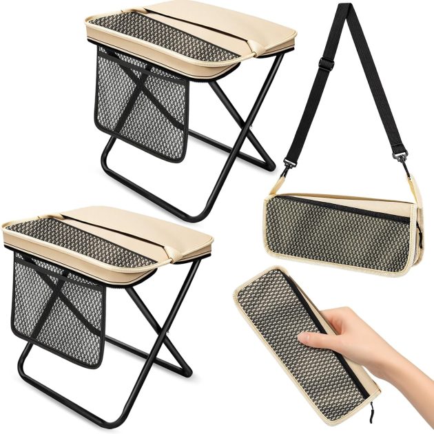 2-Pack Khaki Large Folding Camping Stools