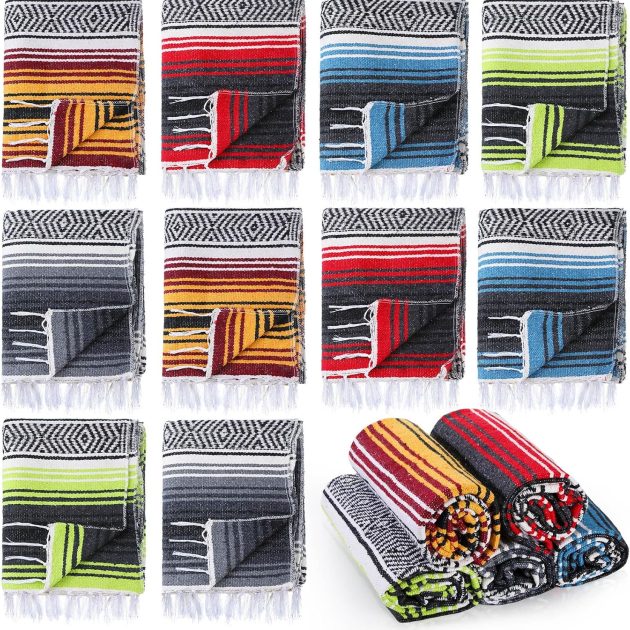 10-Pack Colorful Mexican Striped Picnic Blanket